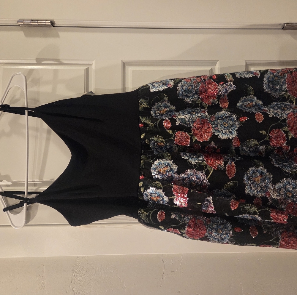 Floral Black Dress with Spaghetti Straps